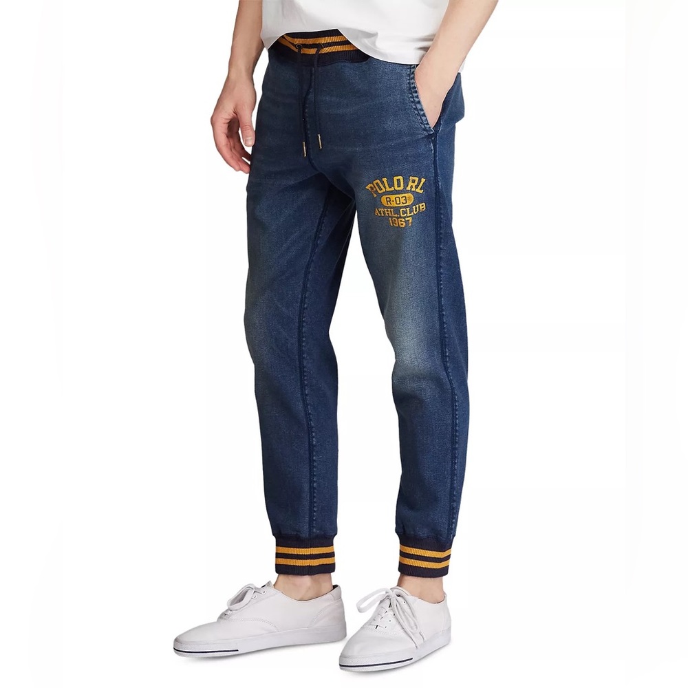 Polo Ralph Lauren Denim Joggers Graphic Sweatpants Varsity NWT Large